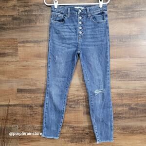 Eunina Jeans 7 Bella Super High Rise Skinny Crop Button Fly Medium Wash Denim